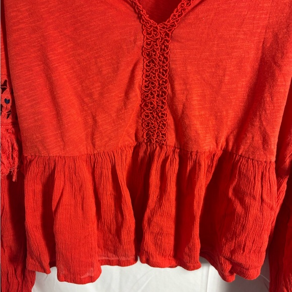 100% Cotton Brick Red Lucky Brand Boho Blouse Size M - Picture 7 of 13